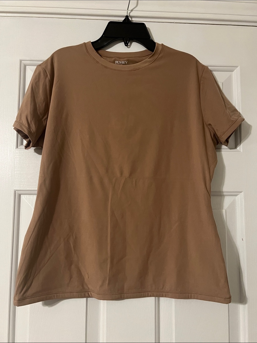 Pumiey  Plain Crewneck T-Shirt in Taupe